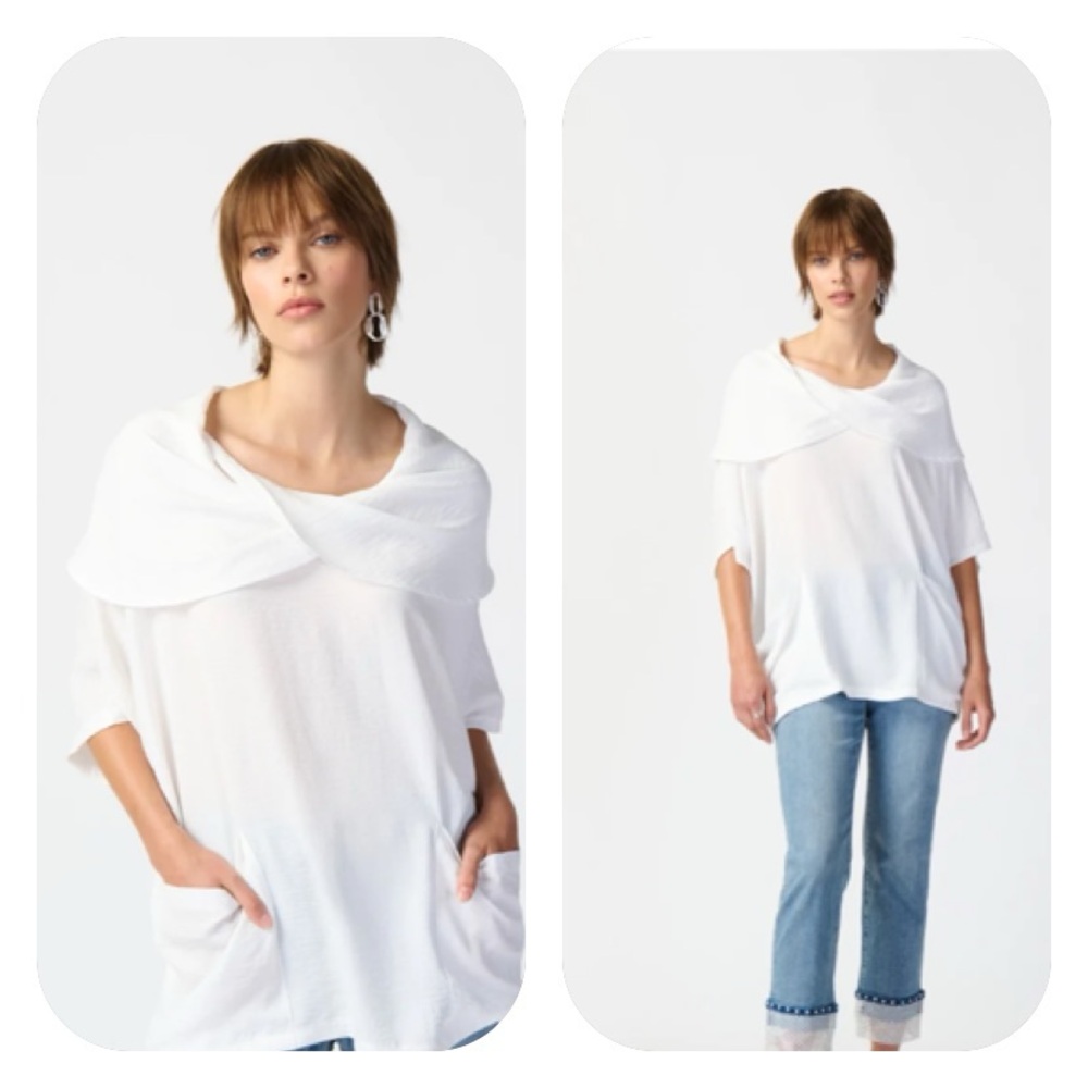 Joseph Ribkoff White Gauze Cowl Neck Tunic